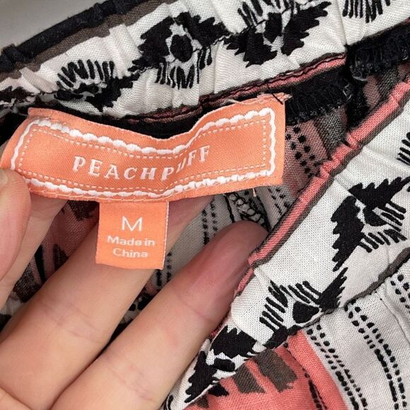 Peach Puff Multicolor Geometric Boho Long Wide Leg Flare Pants Size Medium - Picture 3 of 6